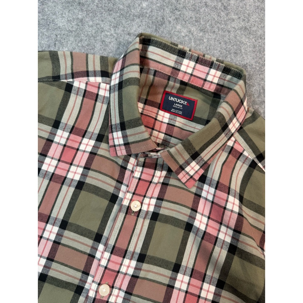 UNTUCKit Mens Large Plaid Flannel Button Down Shirt Green Pink Cotton